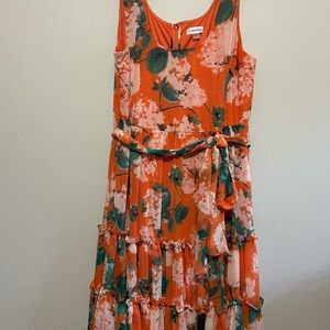 Calvin Klein Coral Floral Midi Dress